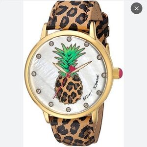 Betsey Johnson Leopard Strap Pineapple Face Watch in box needs new batte…